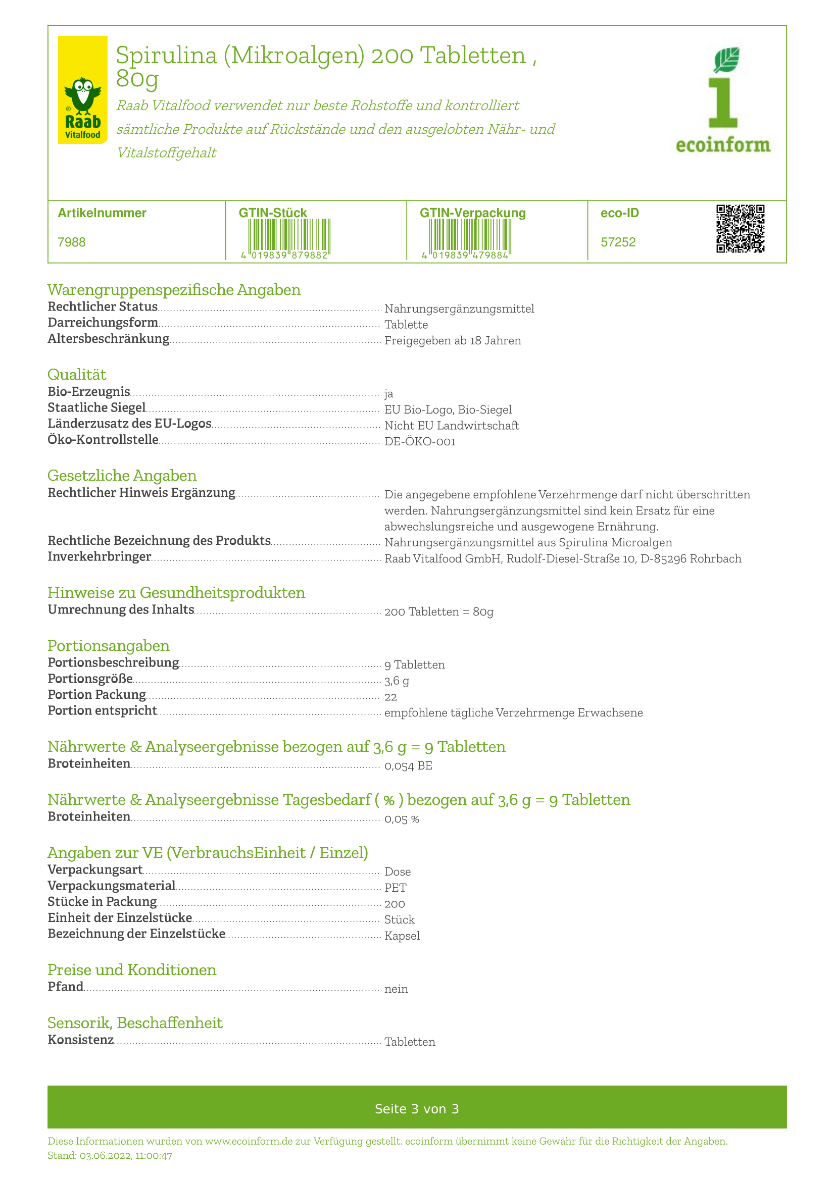Spirulina Tabletten