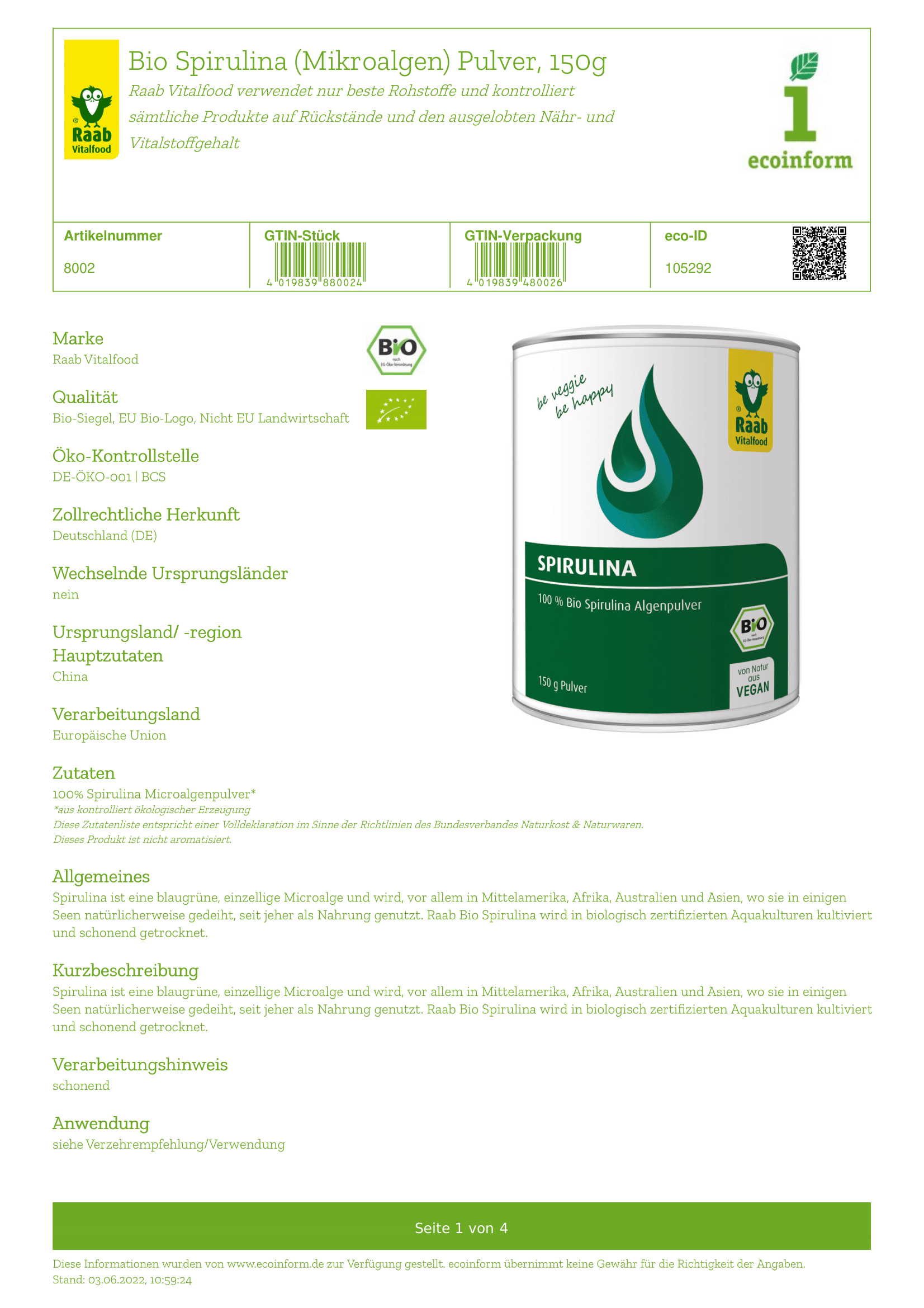Spirulina Pulver