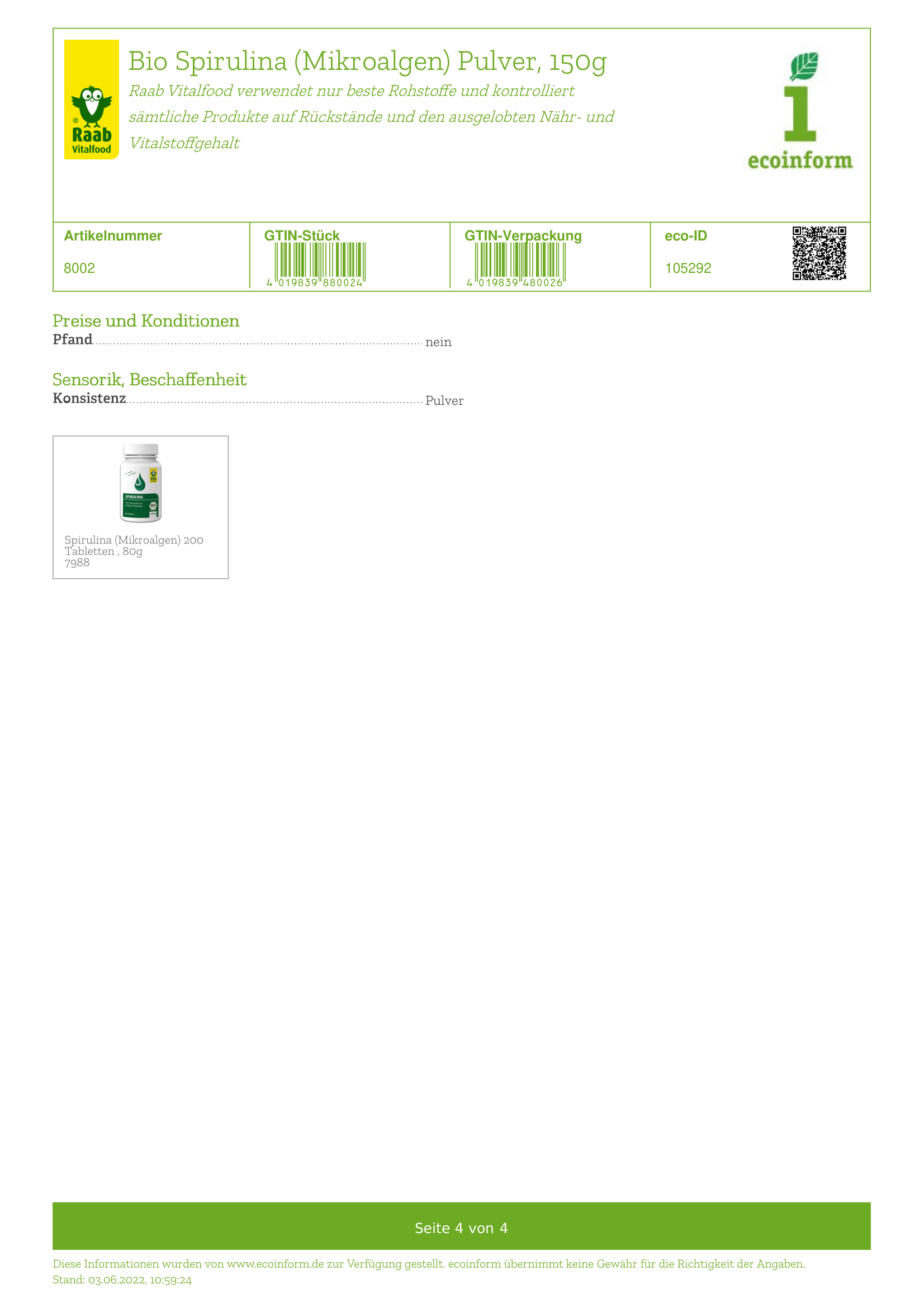 Spirulina Pulver