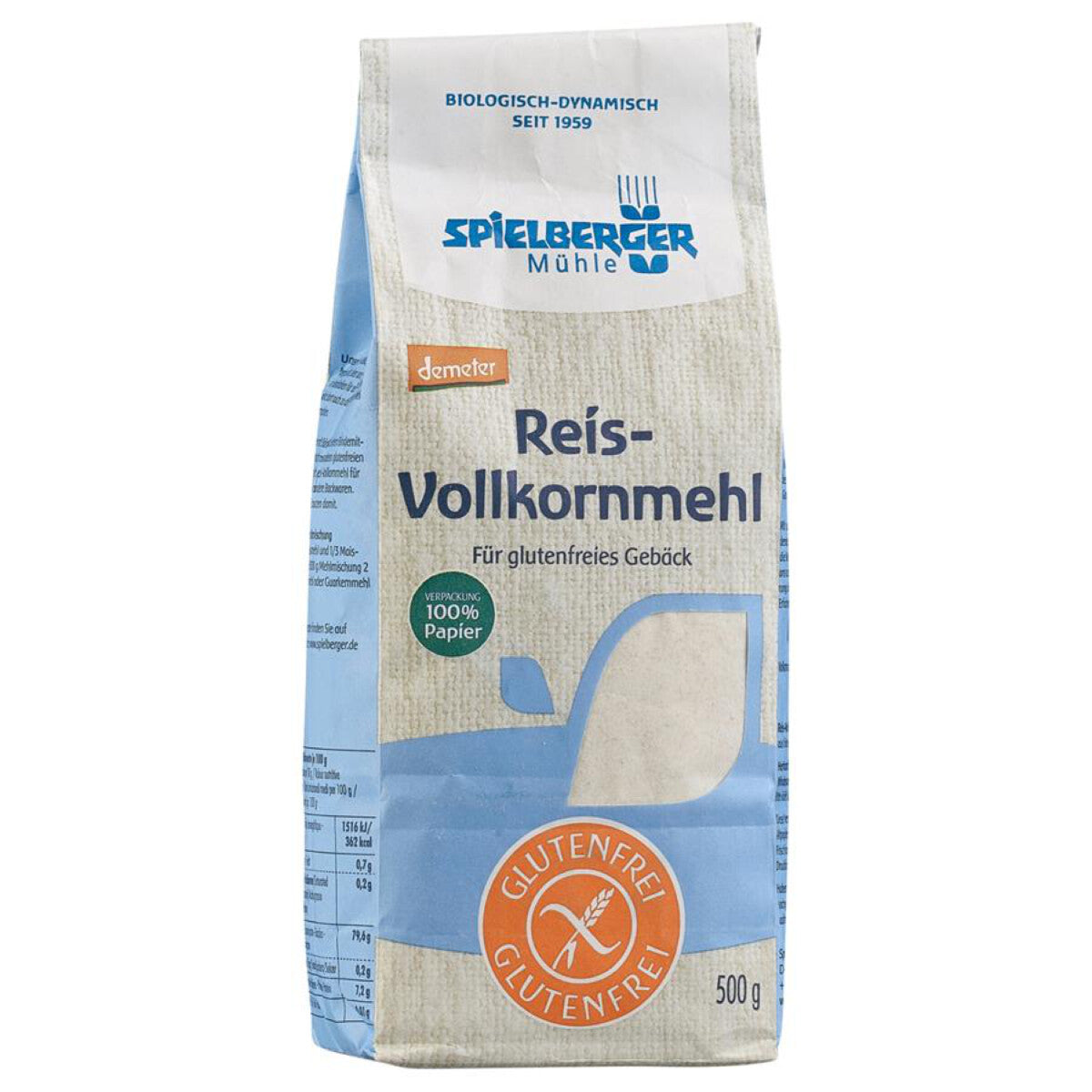 SPIELBERGER MÜHLE Glutenfreies Reis-Vollkornmehl - 500 g