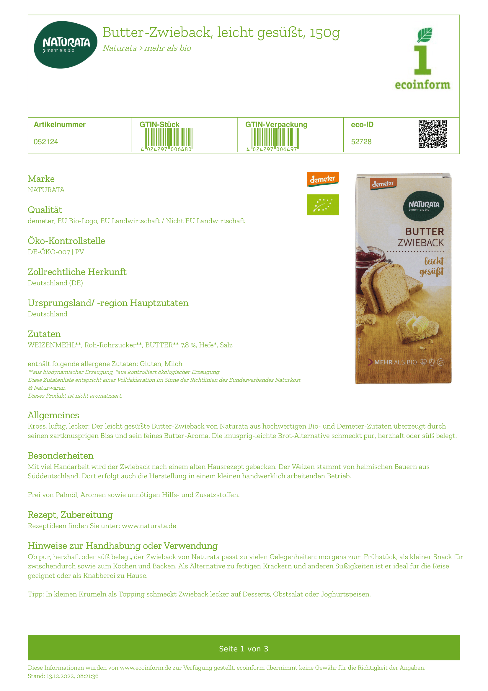 Butter-Zwieback leicht gesüßt