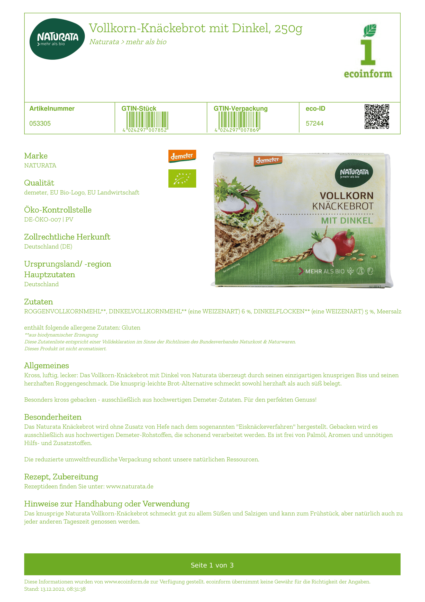 VK-Knäckebrot mit Dinkel