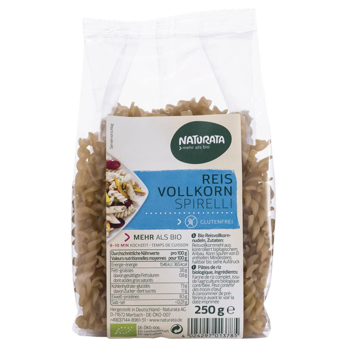 NATURATA Reis Vollkorn Spirelli - 250 g