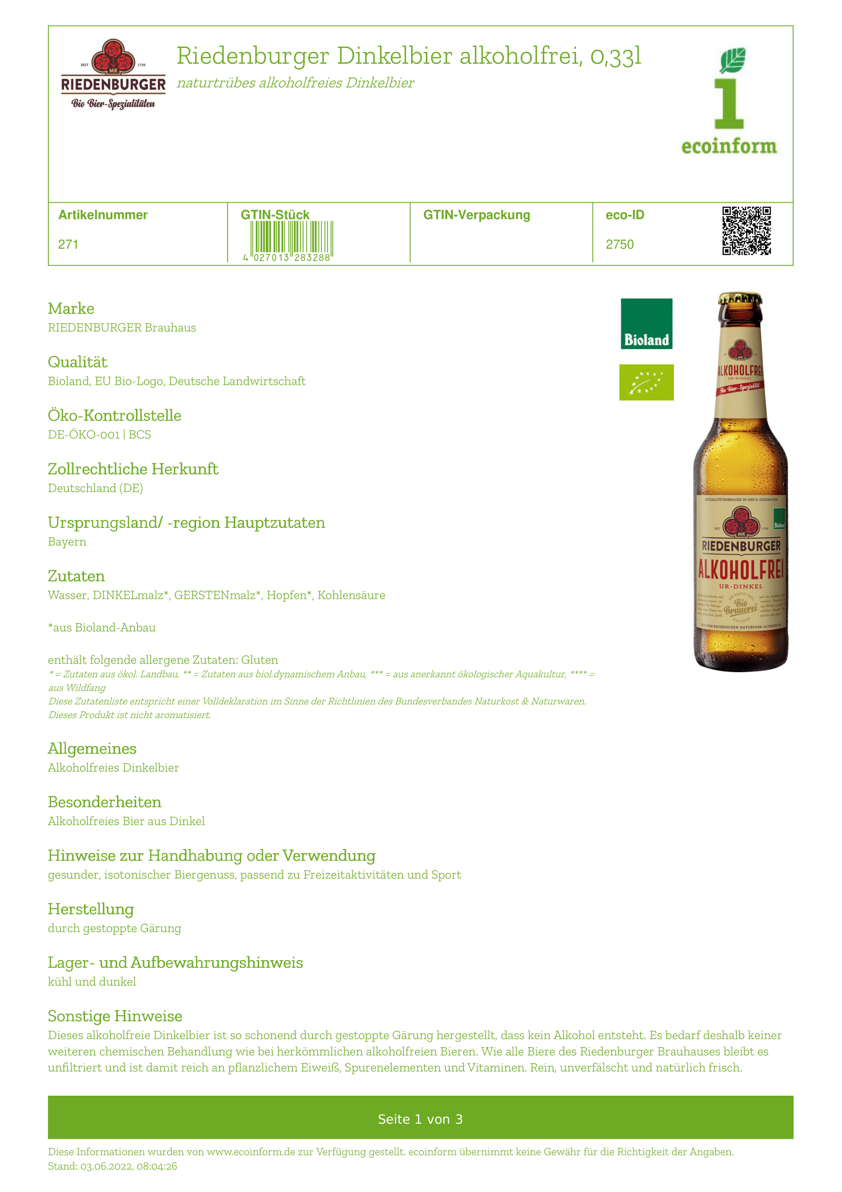 Dinkelbier alkoholfrei