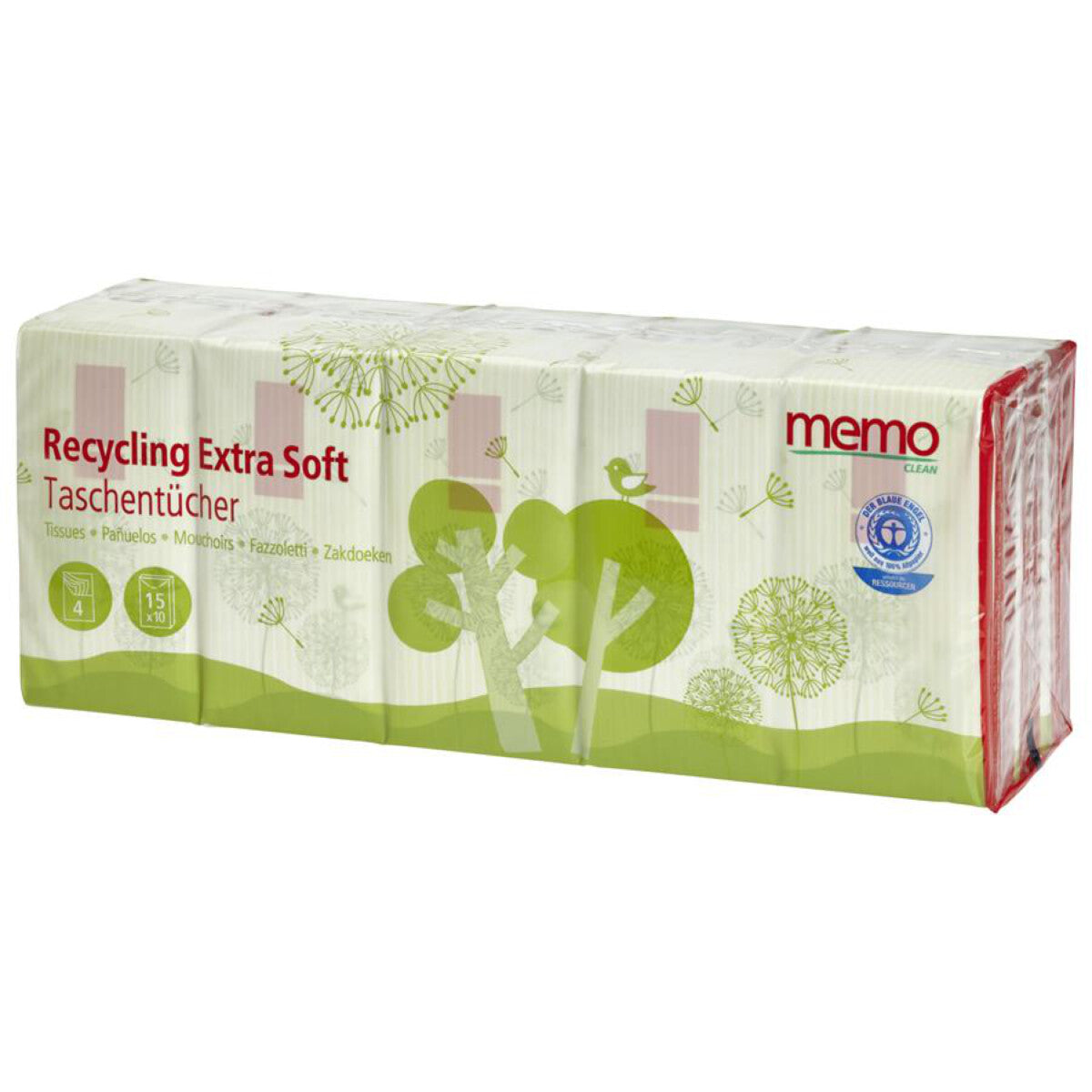 MEMO Taschentücher Recycling 4-lag. - 15 Pkg.