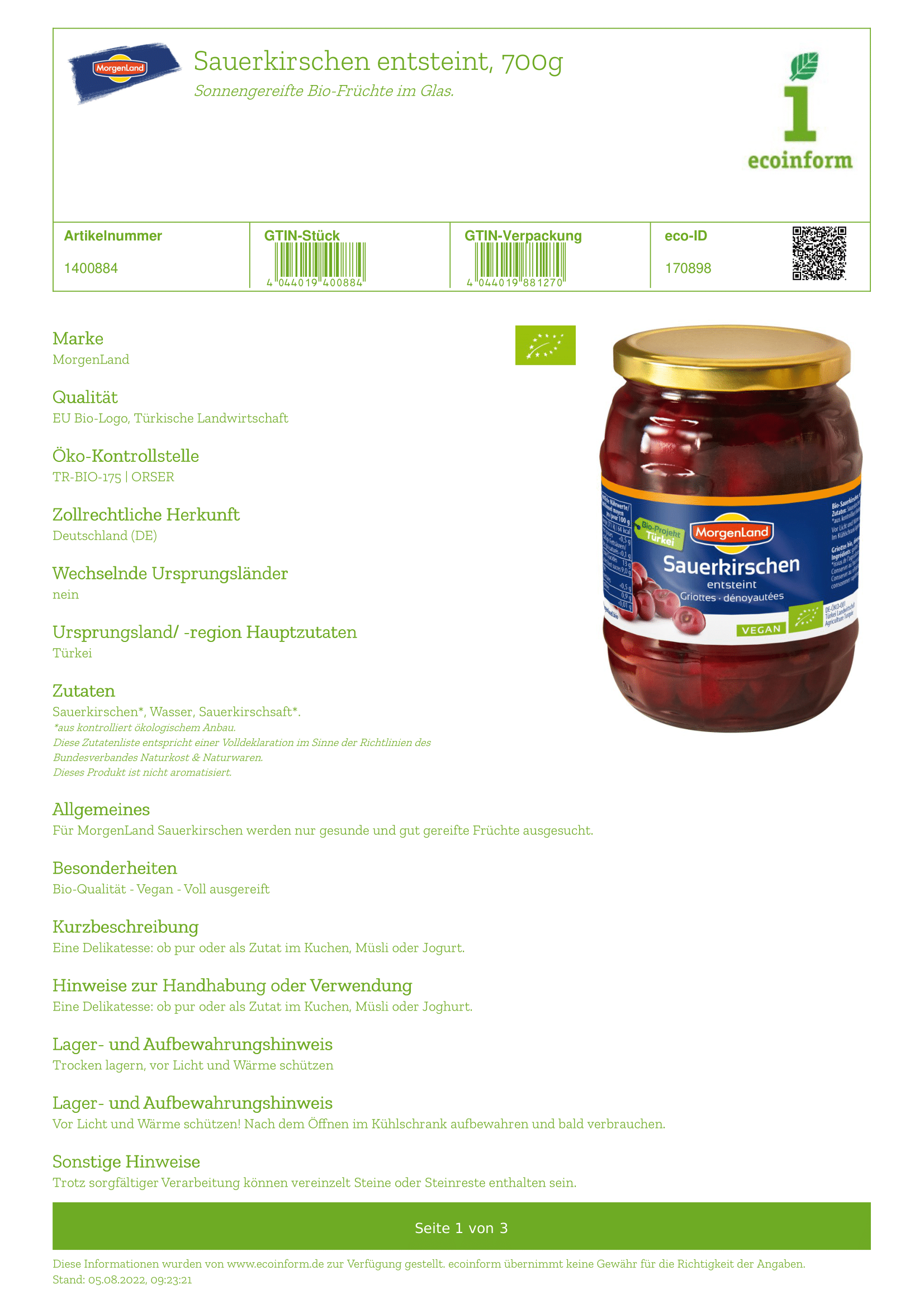 Sauerkirschen, entsteint