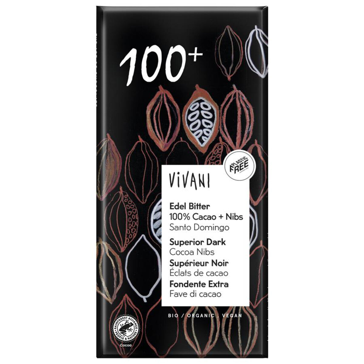 VIVANI Edelbitter 100% Cacao + Nibs - 80 g