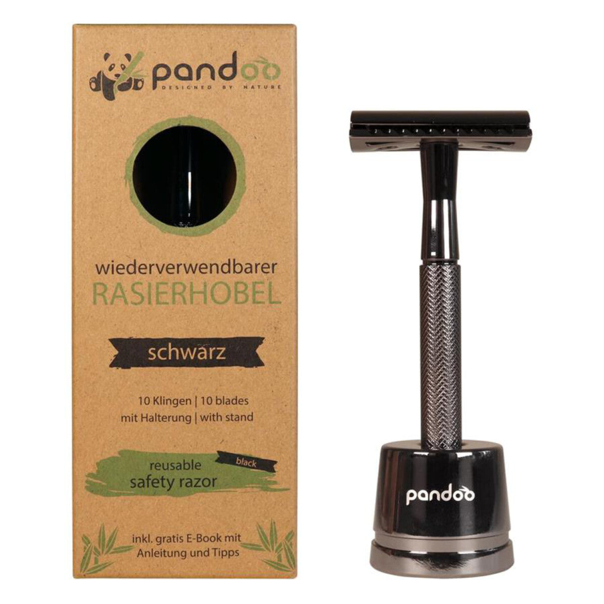 PANDOO Rasierhobel schwarz + 10 Klingen - 1 Stk.