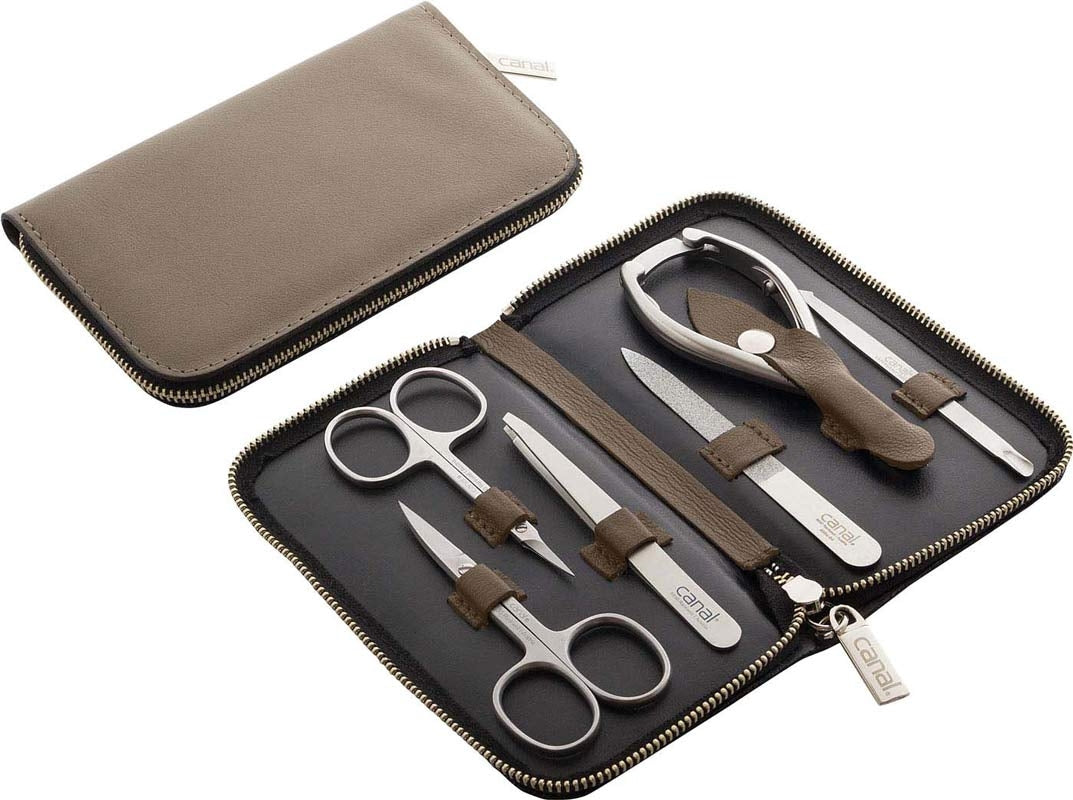 CANAL Reißverschluss-Etui aus Nappaleder beige - 6-teilig 