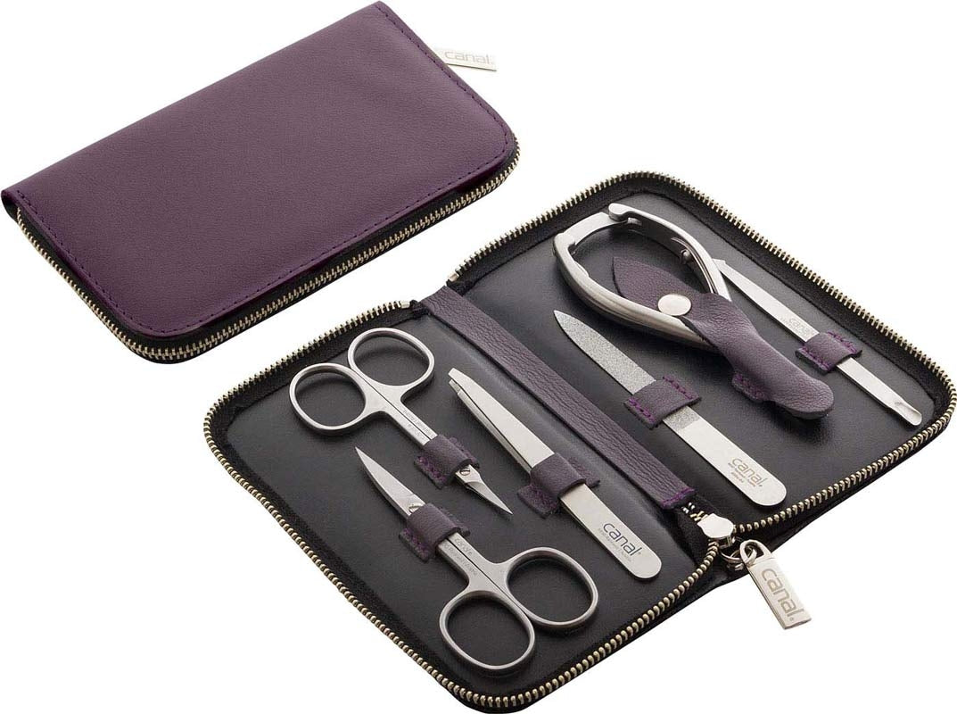 CANAL Reißverschluss-Etui aus Nappaleder violett - 6-teilig 