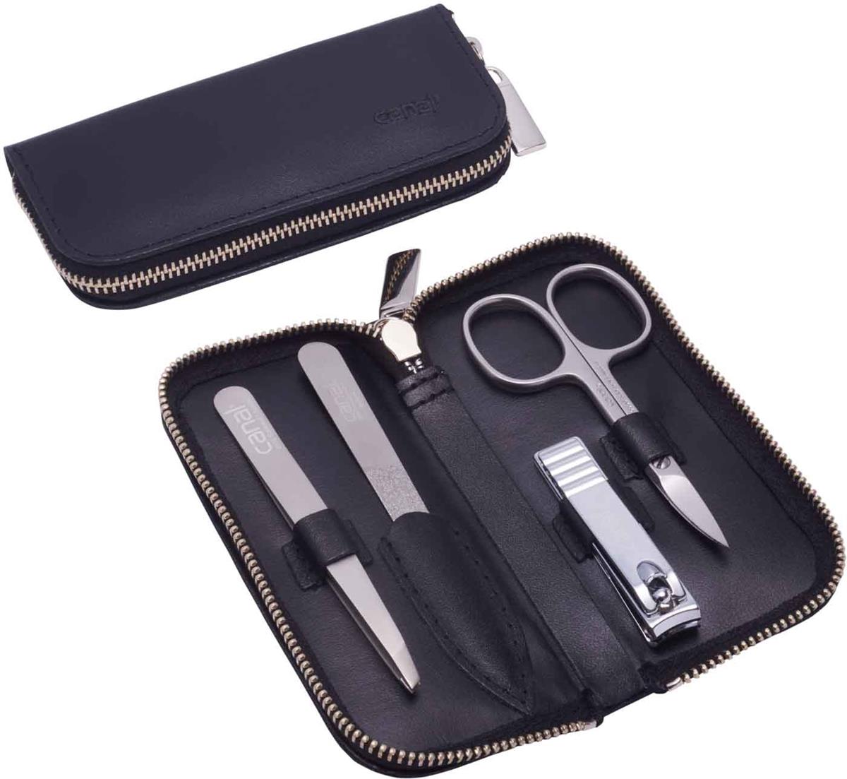CANAL Reißverschluss-Etui aus Spaltleder schwarz -  4-teilig