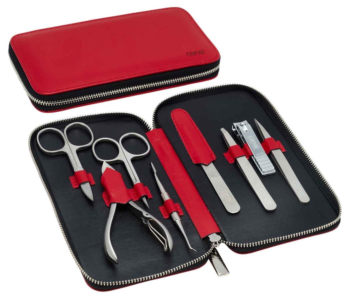 Reißverschluss-Etui aus Spaltleder rot 8 - teilig