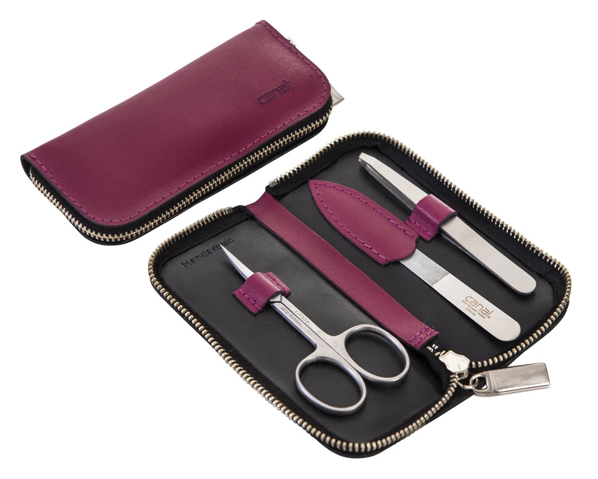 CANAL Reißverschluss-Etui aus Spaltleder beere - 3-teilig