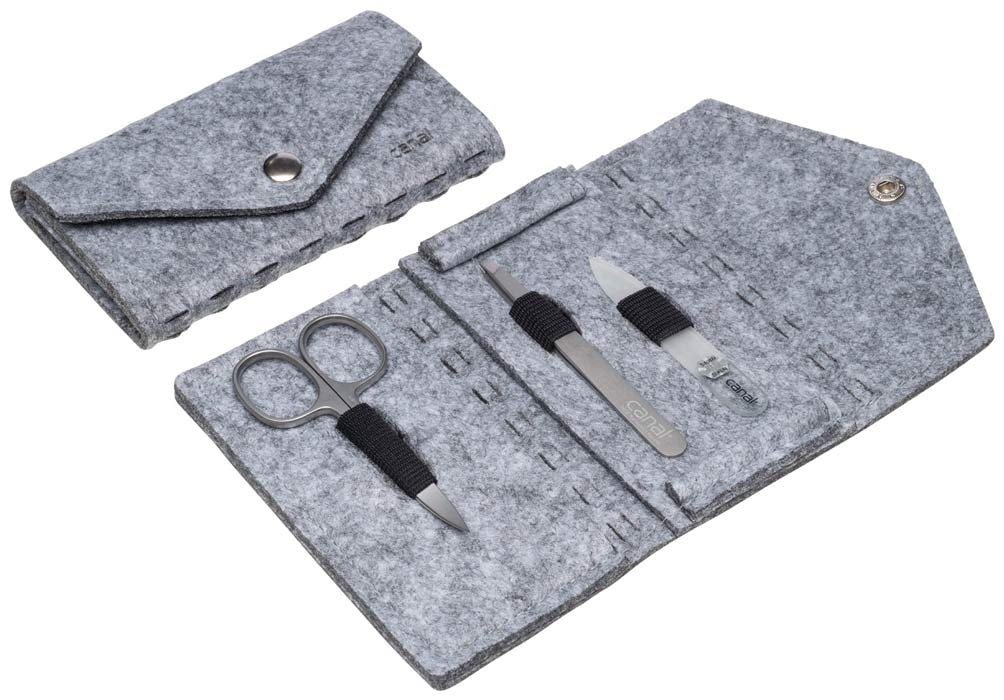 CANAL Manikür-Etui aus Filz mit Druckknopf grau - 3-teilig
