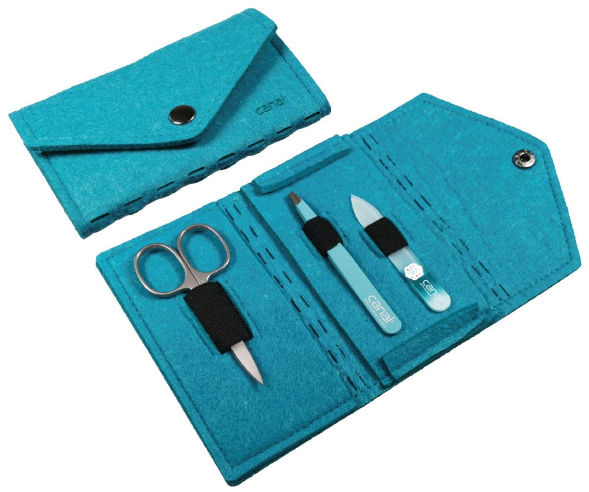 CANAL Manikür-Etui aus Filz mit Druckknopf mint - 3-teilig