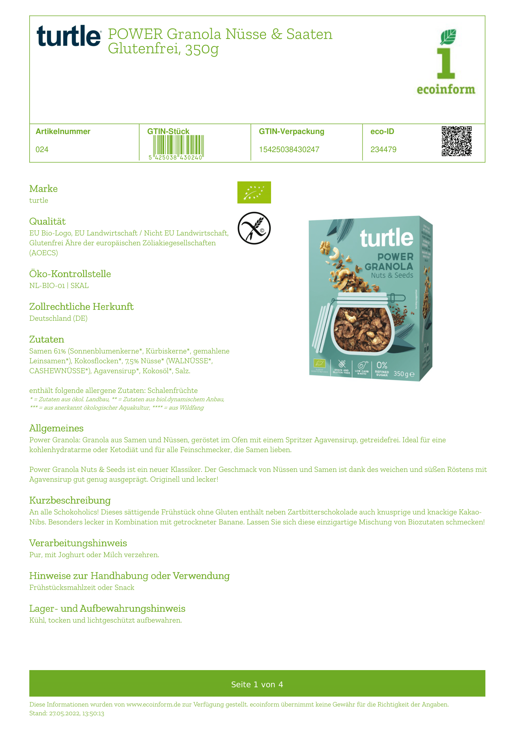 Power Granola Nüsse + Saaten