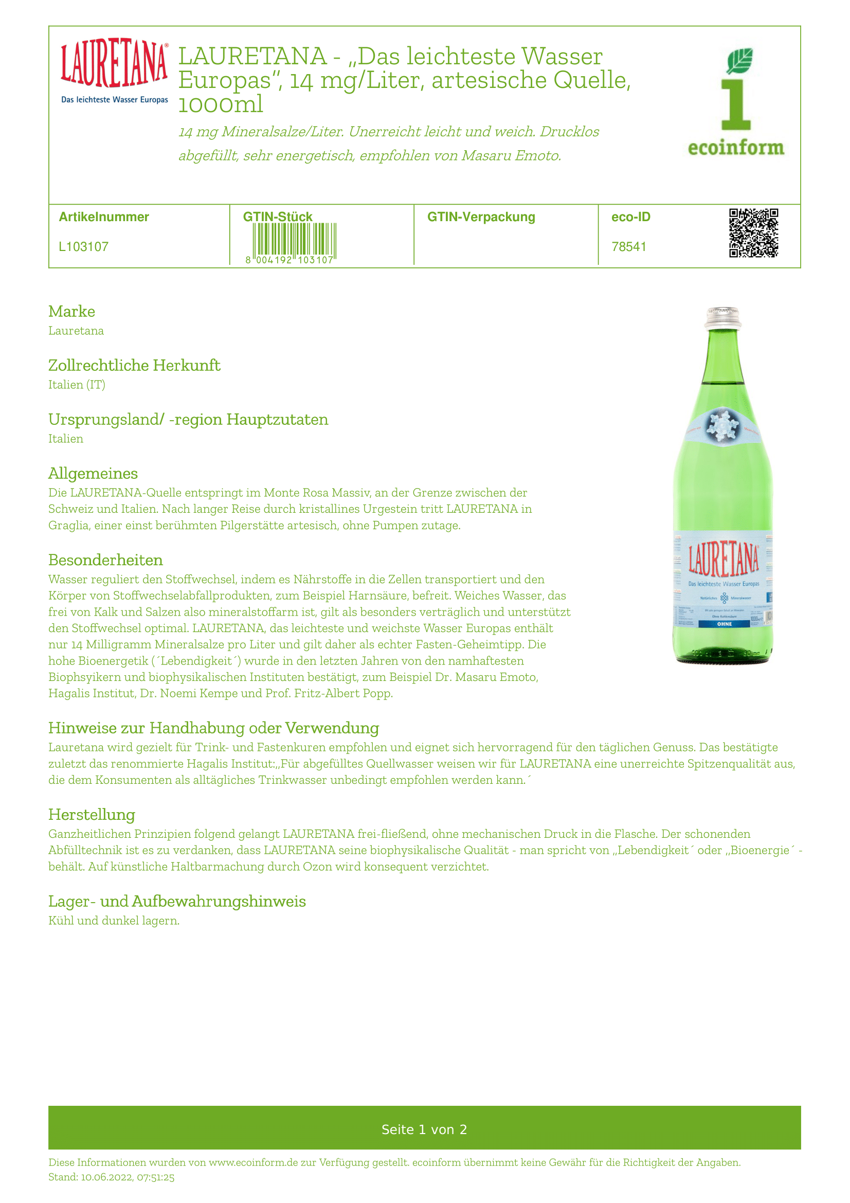 Mineralwasser 'ohne'