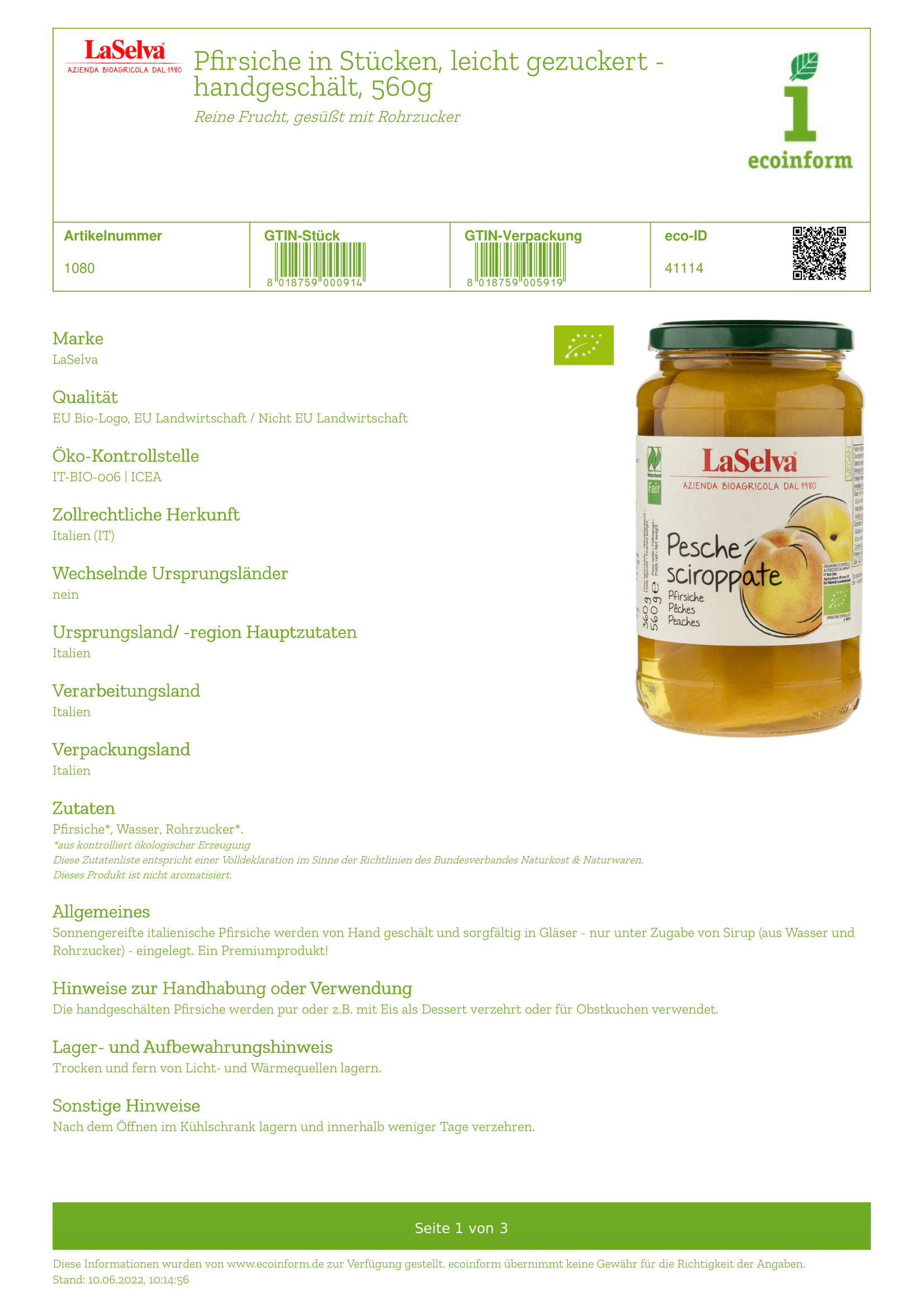 Pfirsichstücke im Saft