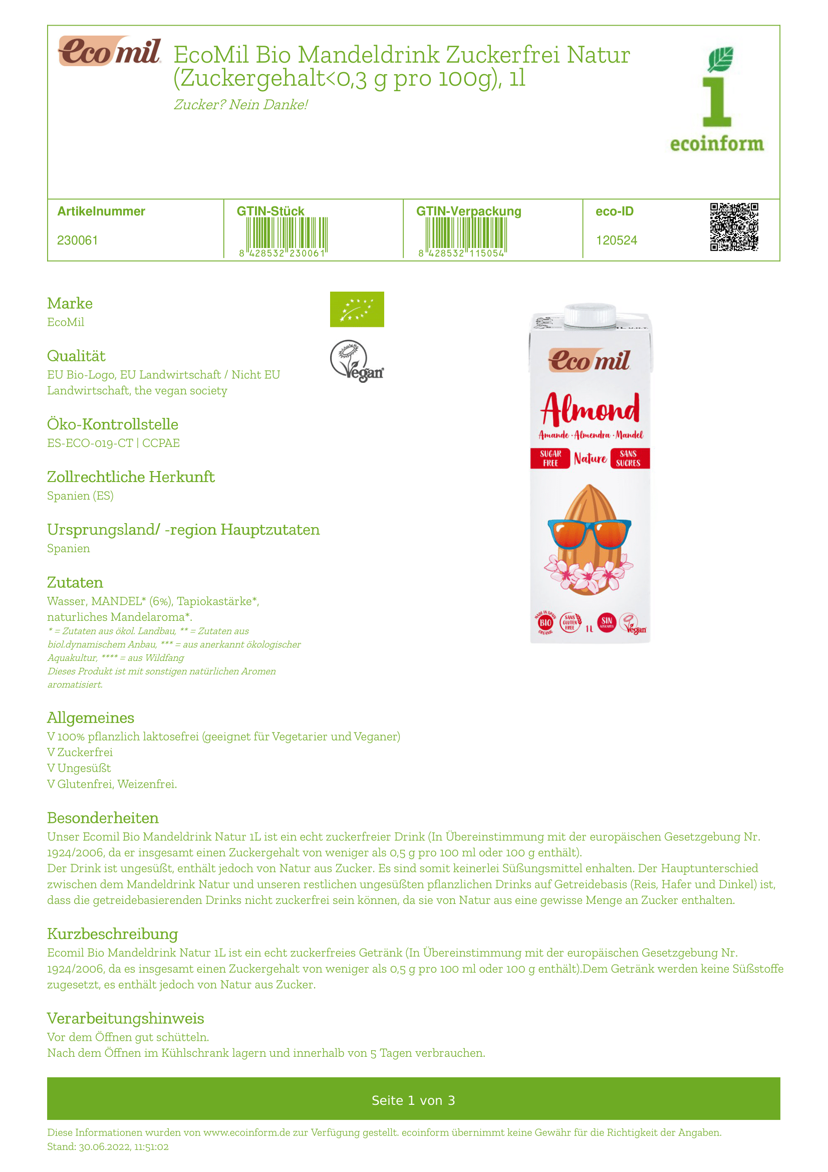 Mandeldrink natur, zuckerfrei