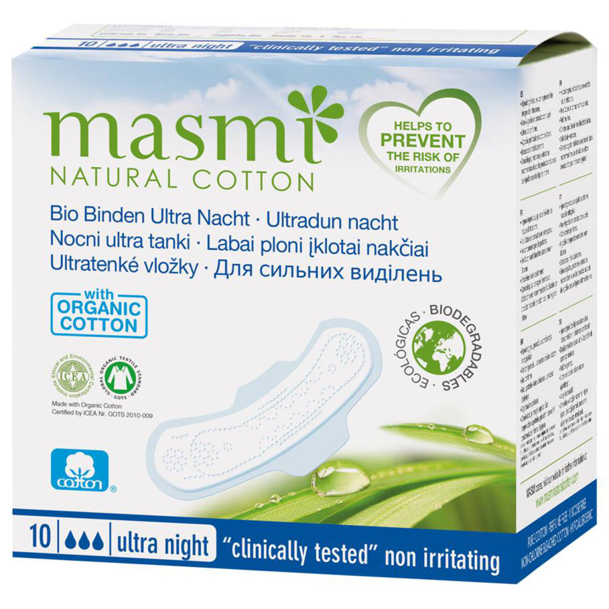 MASMI Binden Ultra Nacht, 100% Baumwolle - 10 Stk.