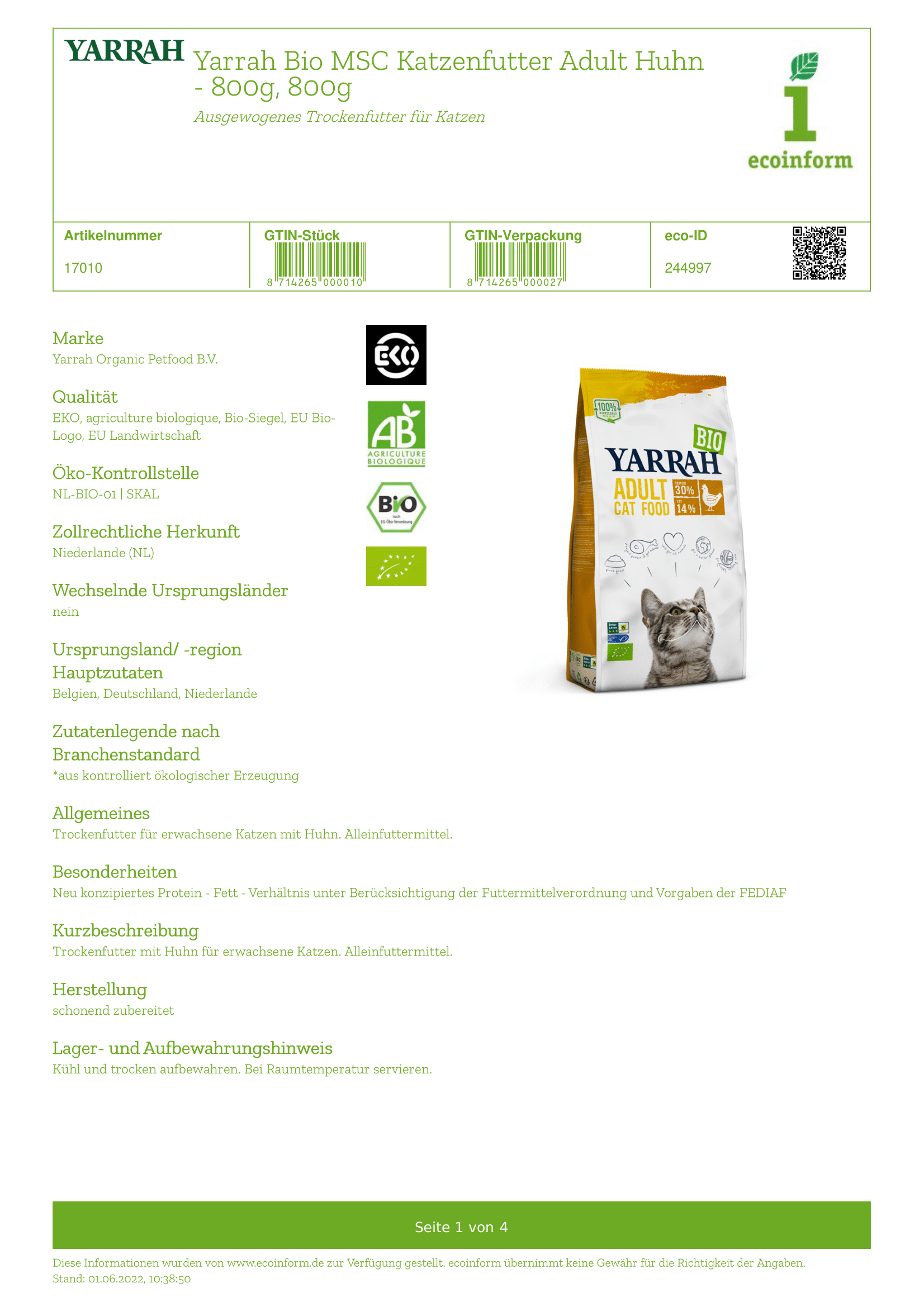 Katzen Trockenfutter Huhn