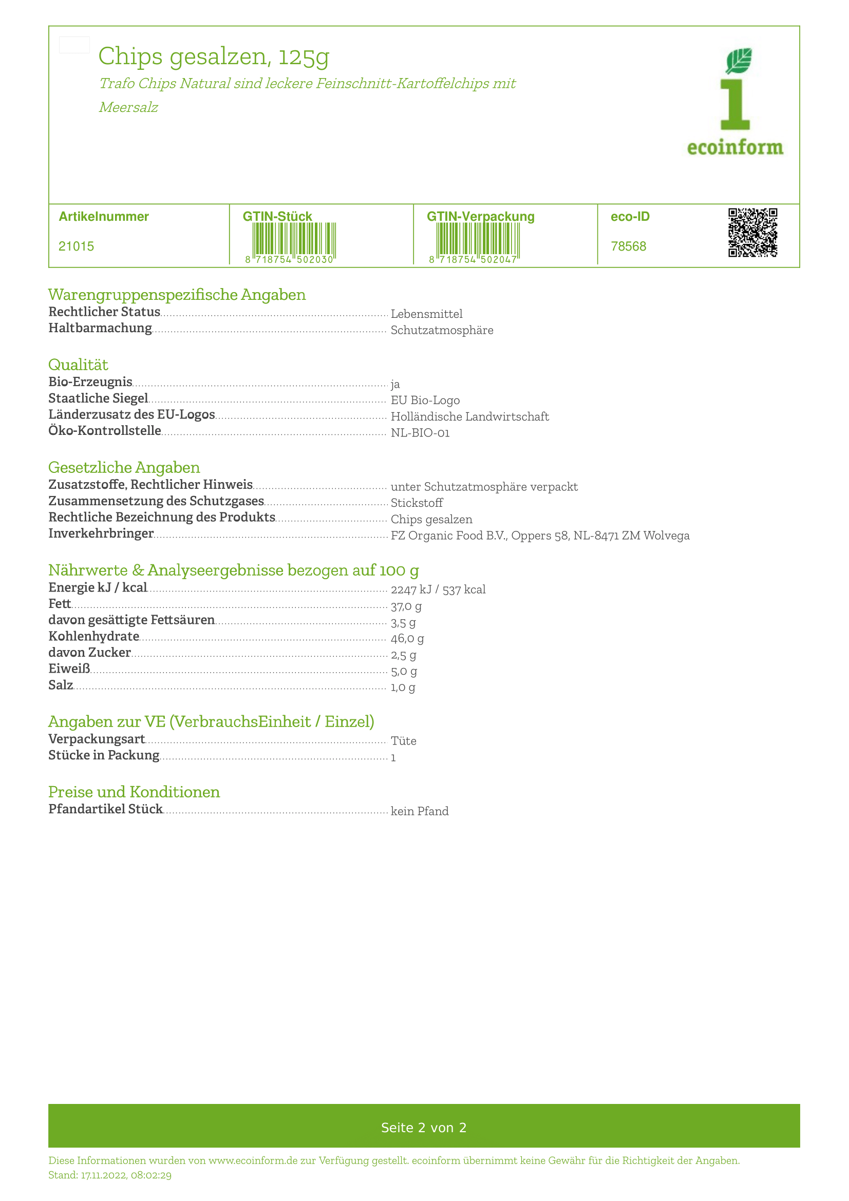 Chips natural gesalzen