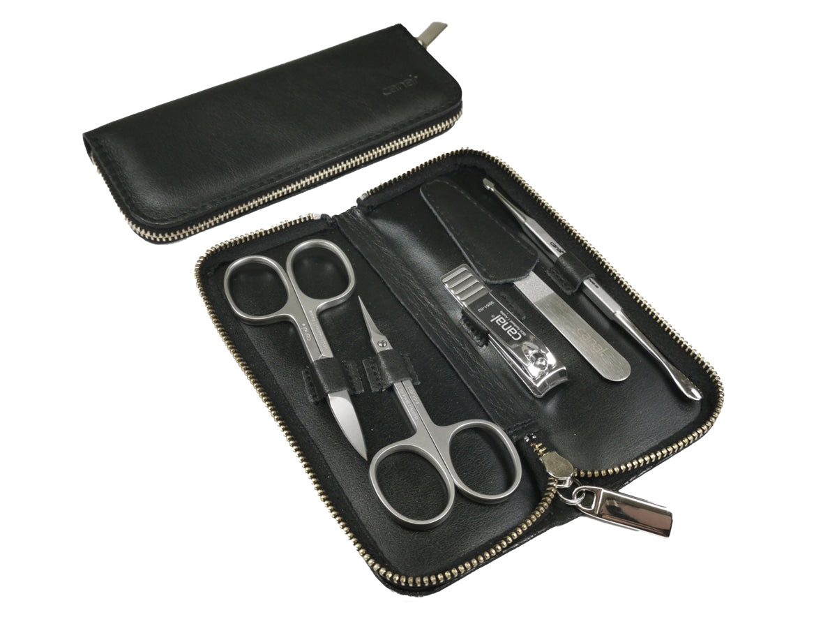 CANAL Reißverschluss-Etui aus Nappaleder schwarz - 5 teilig