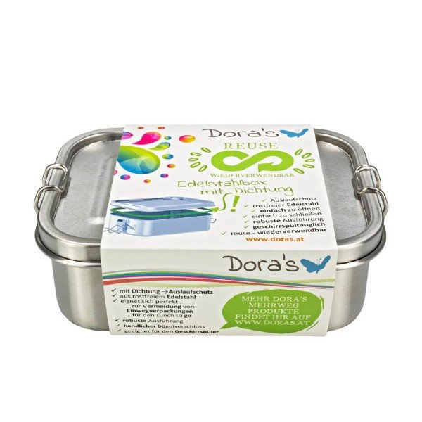 DORA'S Edelstahlbox mit Dichtung/Trennsteg - 16 x 11,5 x 6 cm