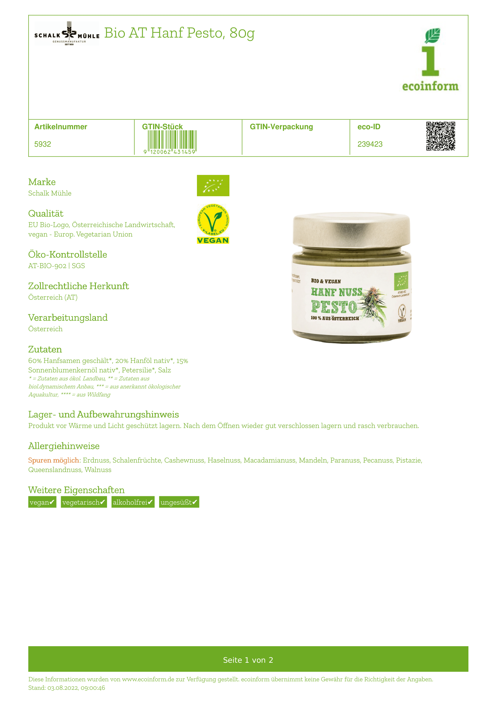 Hanfnuss Pesto